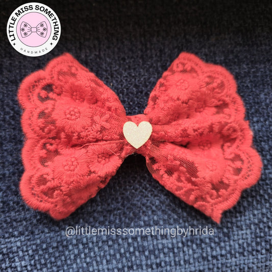 Red Lace Heart Bow