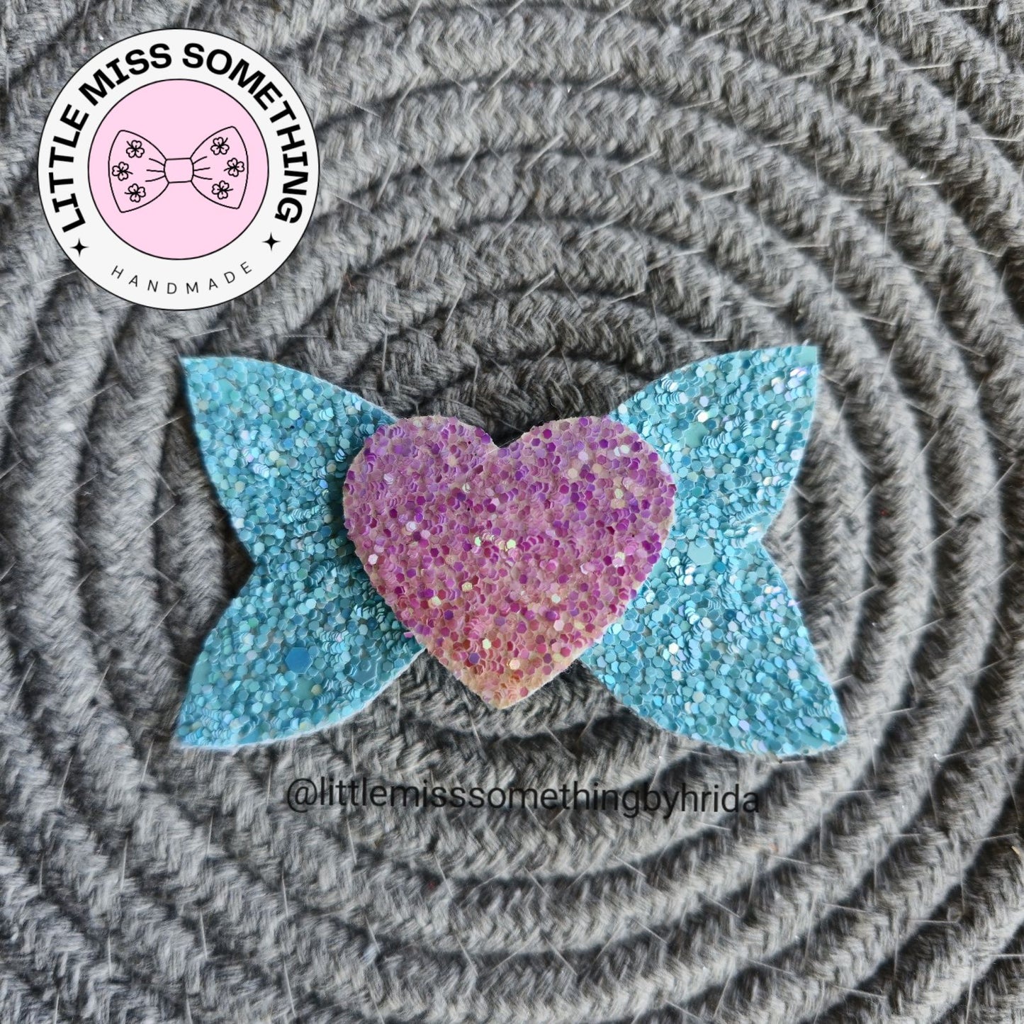 Glitter blue heart Bow