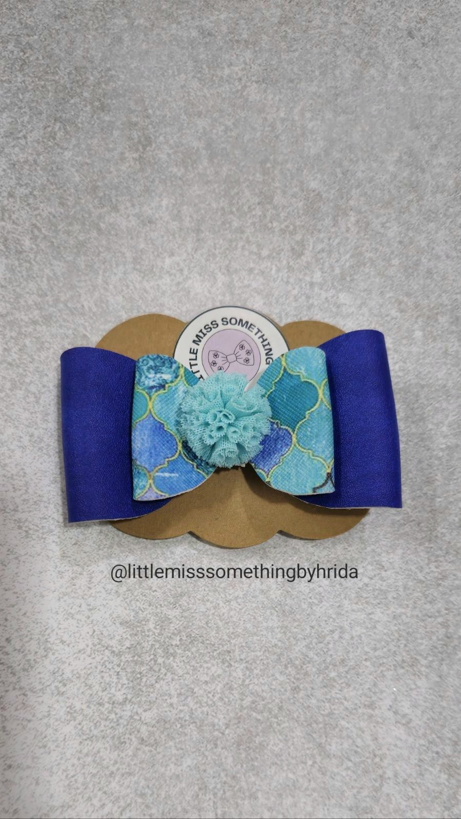 Blue Pompom Hairbow