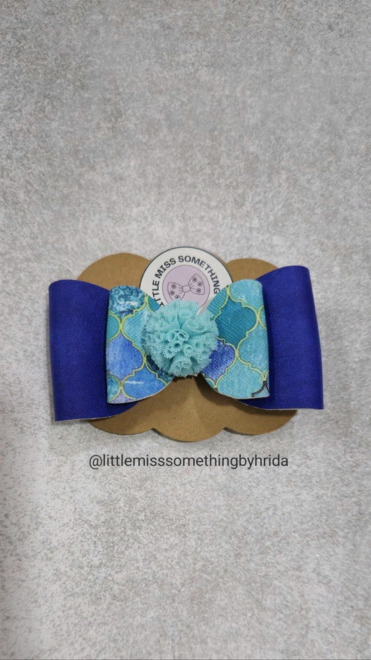 Blue Pompom Hairbow